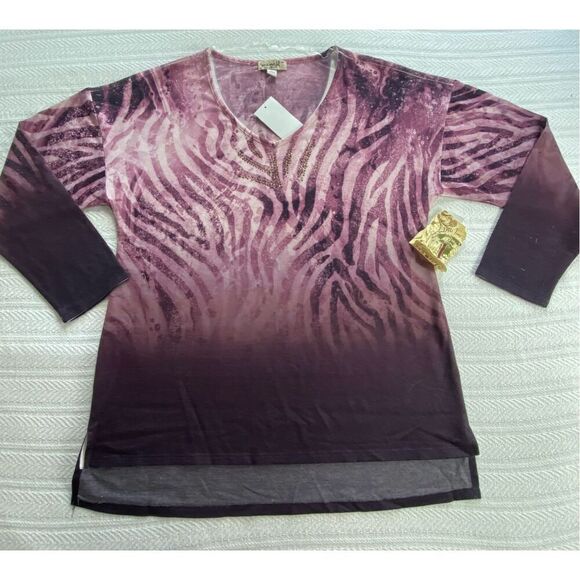 ONE WORLD MEDIUM Mid Sleeve Ombré Top - Picture 12 of 12